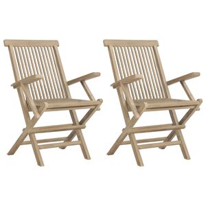 vidaXL Opklapbare stoelen, 2 stuks, grijs, 56x61x89 cm, massief teakhout
