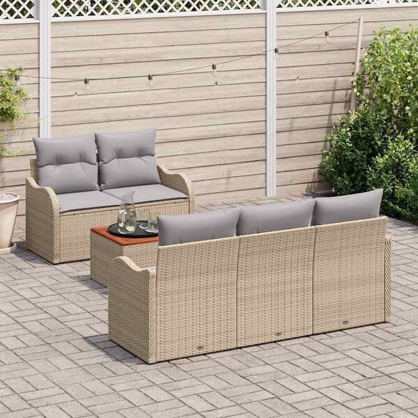 vidaXL Tuinbankenset met opslag 6 pcs Beige en Licht Grijs poly rattan