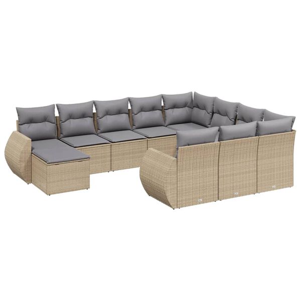 vidaXL 11-delige Tuinset met kussens poly rattan beige