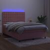 vidaXL Boxspring met matras en LED fluweel roze 140x200 cm