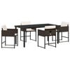 vidaXL Tuin eettafelset met kussen 5 pcs Bruin poly rattan