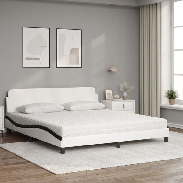 vidaXL Bed met matras "Dover" kunstleer wit en zwart 180x200 cm