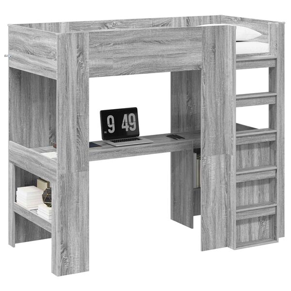 vidaXL Loft Bedframe met Bureau met opslag Grijs Sonoma 98.5 x 200 cm