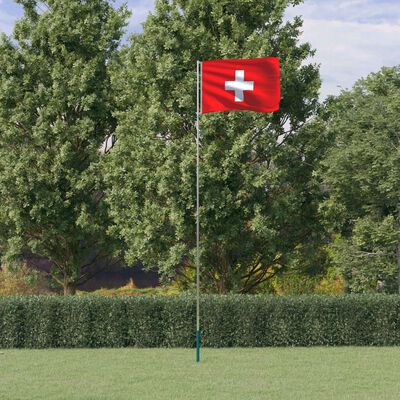 vidaXL Vlag met vlaggenmast Zwitserland 5,55 m aluminium