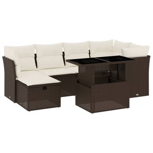 vidaXL 7-delige Loungeset met kussens poly rattan bruin