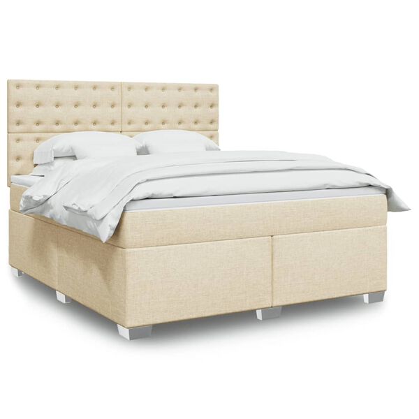 vidaXL Boxspring met matras stof cr&egrave;mekleurig 180x200 cm