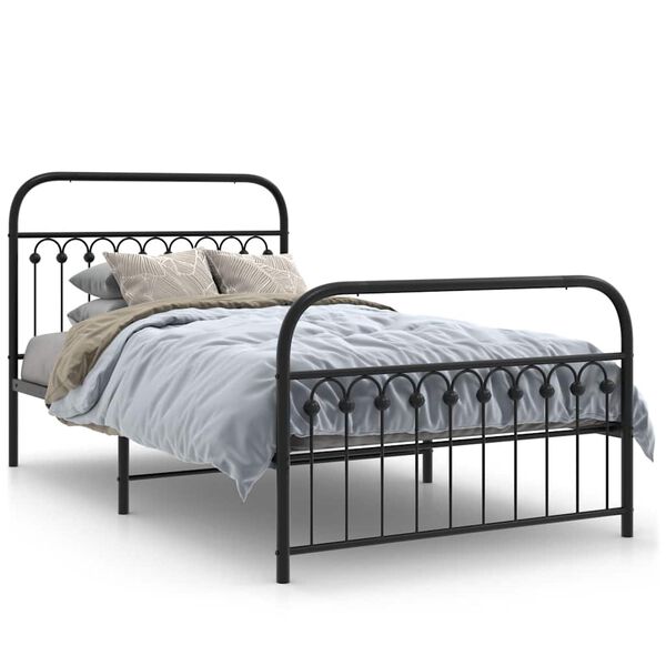 vidaXL Bedframe met hoofd- en voeteneinde metaal zwart 107x203 cm