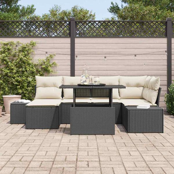 vidaXL Tuin Sofa Set met kussen 7 pcs Zwart en cr&egrave;me