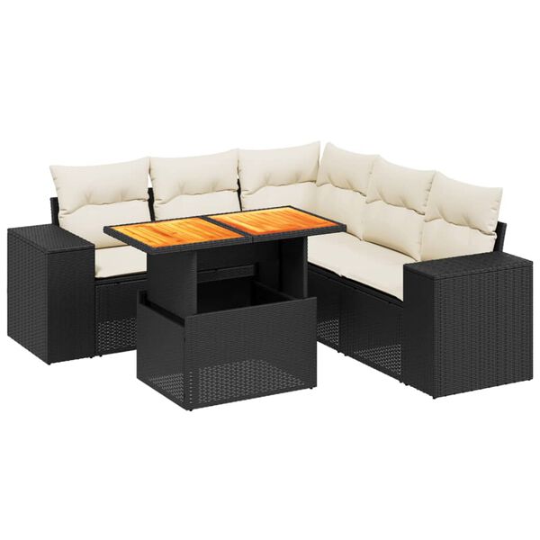 vidaXL 6-delige Loungeset met kussens poly rattan zwart