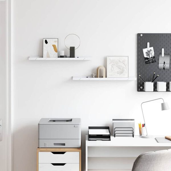 vidaXL Wandplank met plank 2 pcs Wit Marmer 60 x 9 x 3 cm Bewerkt hout