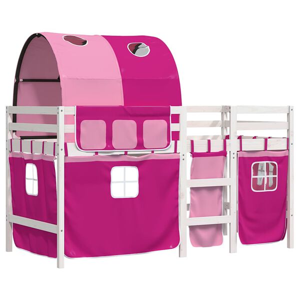 vidaXL Kinderhoogslaper met tunnel 80x200 cm massief grenenhout roze