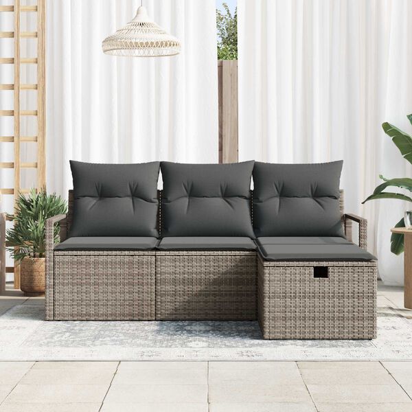 vidaXL Tuin Sofa Set met kussen met opslag 4 pcs Grijs Poly riet