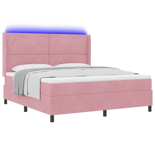 vidaXL Boxspringbed met matras met LED Roze 180 x 200 cm Fluweel