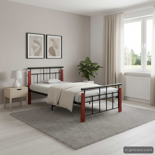 vidaXL Bedframe metaal en massief eikenhout 90x200 cm