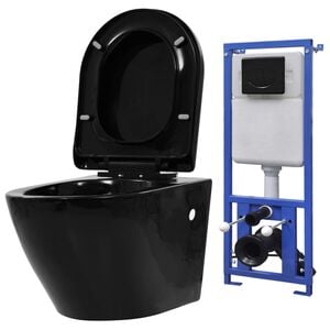 vidaXL Hangend toilet met verborgen stortbak keramiek zwart