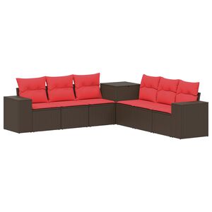 vidaXL Bankstel 7 st Bruin en Rood Poly Rattan en Staal