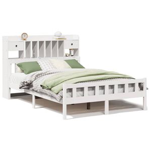 vidaXL Bed met boekenkast zonder matras grenenhout wit 160x200 cm
