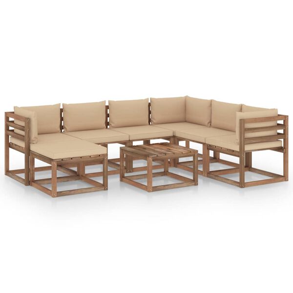 vidaXL 8-delige Loungeset met beige kussens