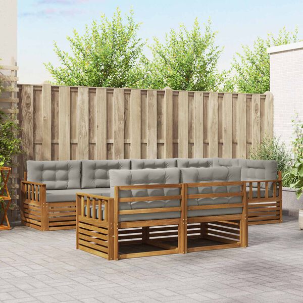 vidaXL Buiten bankenset met kussen 7 pcs Natuurlijk en Lichtgrijs