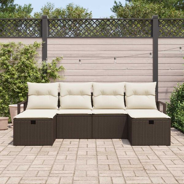 vidaXL Bankstel met kussen 5 pcs poly rattan