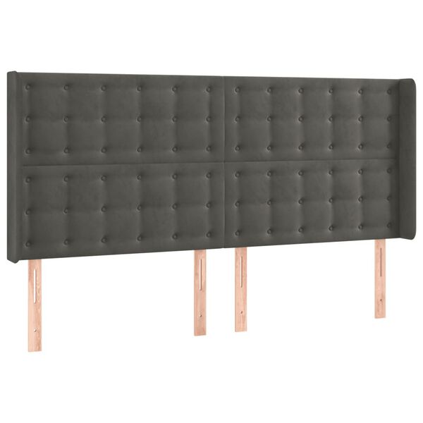 vidaXL Hoofdbord met randen 163x16x118/128 cm fluweel donkergrijs