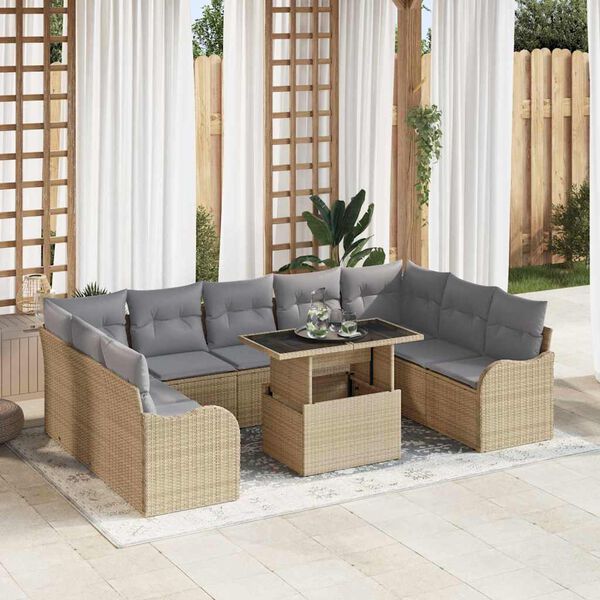 vidaXL Tuin Sofa Set met kussen 10 pcs Beige Poly riet