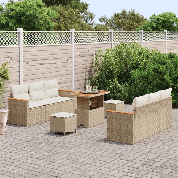 vidaXL Tuinbankenset 9 pcs Beige poly rattan