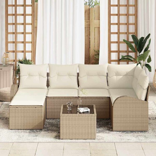 vidaXL Tuinbankenset 7 pcs Beige poly rattan