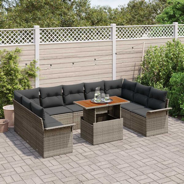 vidaXL Tuin Sofa Set met opslag 10 pcs Grijs Poly riet
