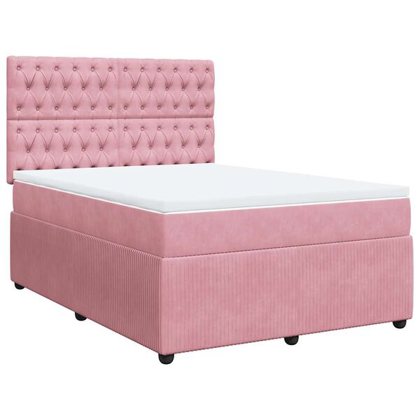 vidaXL Boxspring met matras fluweel roze 140x190 cm