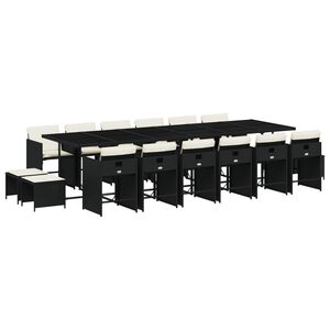vidaXL 17-delige Tuinset met kussens poly rattan zwart