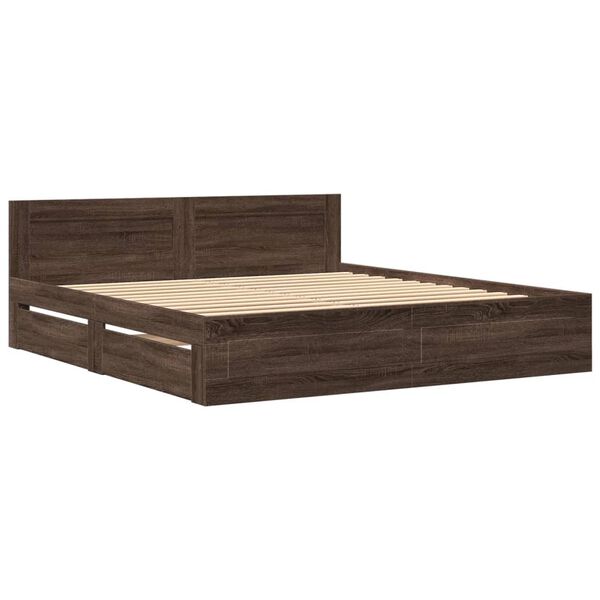 vidaXL Bedframe met hoofdeinde bewerkt hout bruineikenkleur 200x200 cm