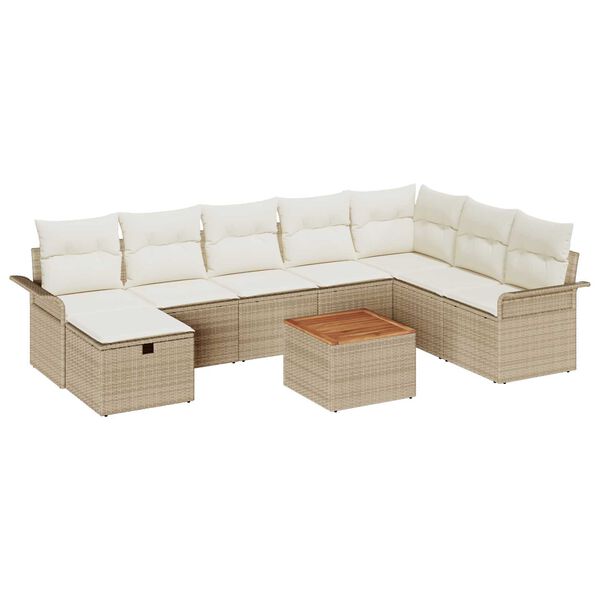 vidaXL Tuinbankenset met kussen met opslag 9 pcs Beige Poly riet