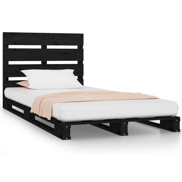 vidaXL Bedframe massief grenenhout zwart 75x190 cm