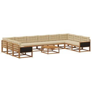 vidaXL Buiten bankenset met kussen 11 pcs Natuurlijk en Beige