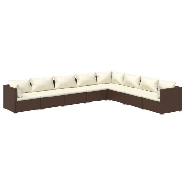 vidaXL 8-delige Loungeset met kussens poly rattan bruin