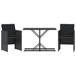 vidaXL 3-delige Bistroset met kussens poly rattan zwart