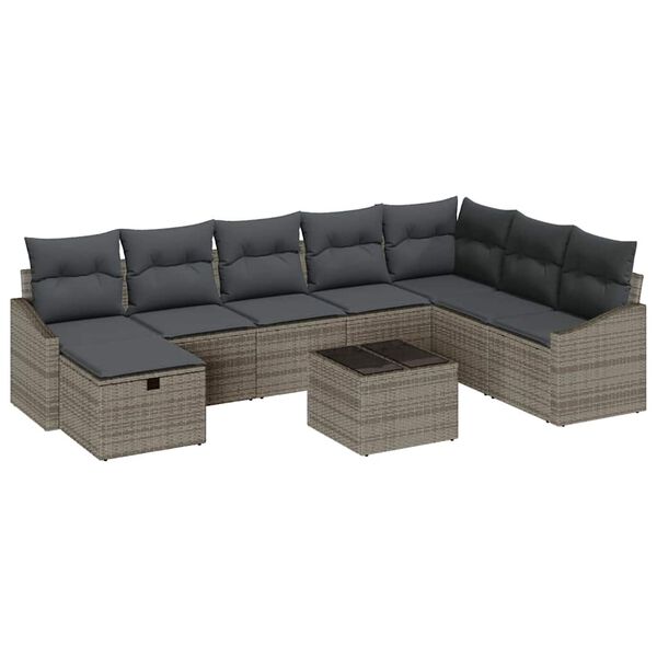 vidaXL Tuin Sofa Set met kussen met opslag 9 pcs poly rattan