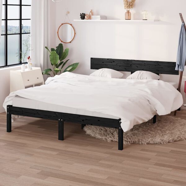 vidaXL Bedframe massief hout zwart 120x190 cm
