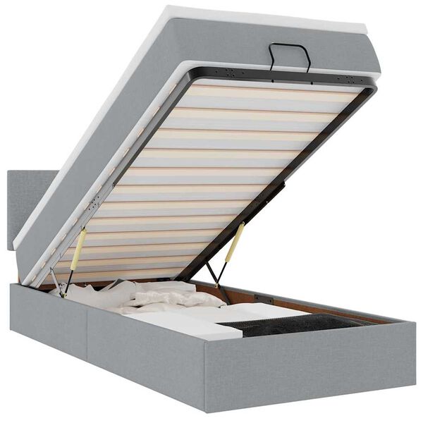 vidaXL Bed poef met matras en LED's 90x200 cm stof lichtgrijs