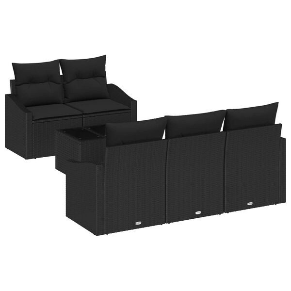 vidaXL Bankstel met kussen met kussen 6 pcs Zwart poly rattan