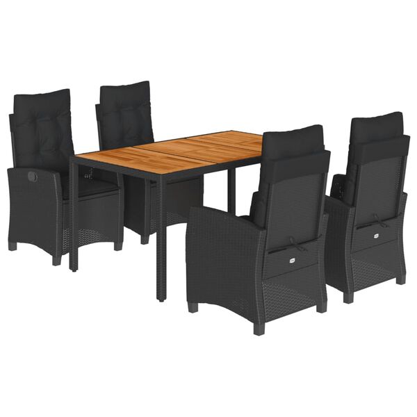 vidaXL 5-delige Tuinset met kussens poly rattan zwart