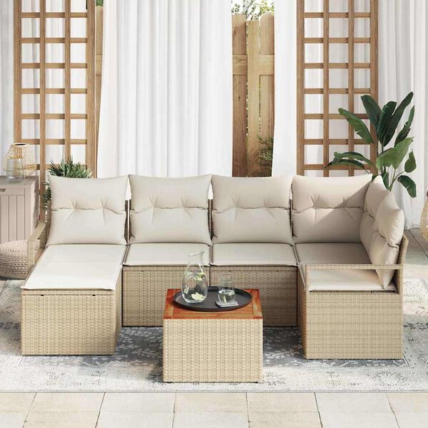 vidaXL Tuin Sofa Set met kussen 7 pcs Beige Poly riet