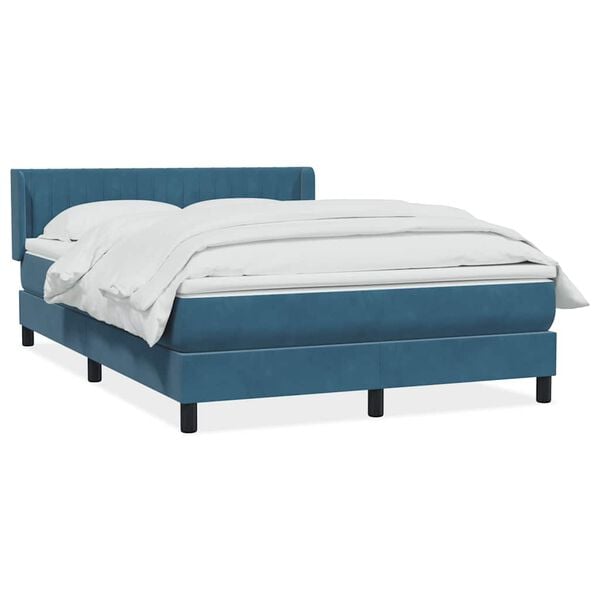 vidaXL Boxspring met matras fluweel donkerblauw 140x220 cm