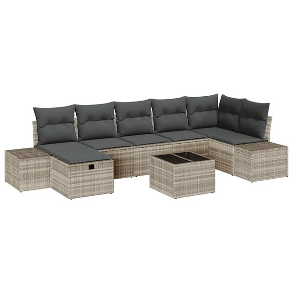 vidaXL Bankstel met kussen 8 pcs poly rattan