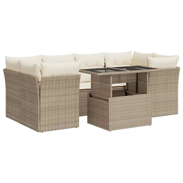 vidaXL 7-delige Loungeset met kussens poly rattan beige