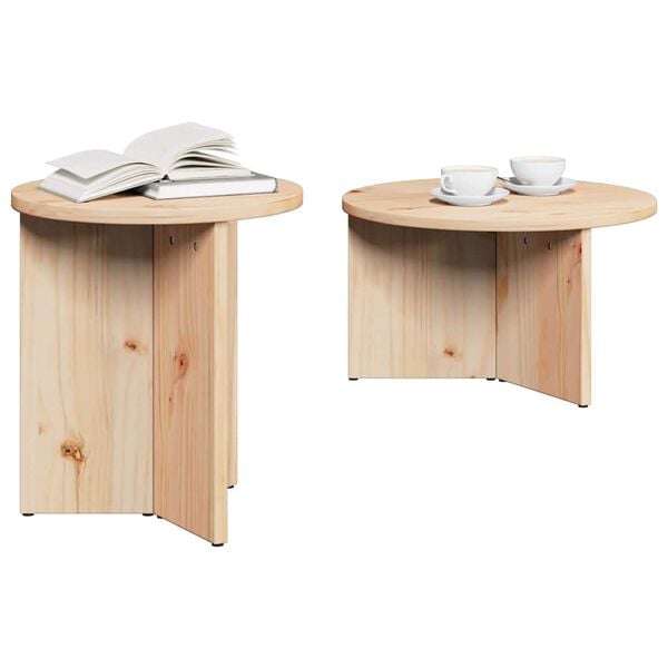 vidaXL Salontafel 2 pcs Naturel Massief grenenhout