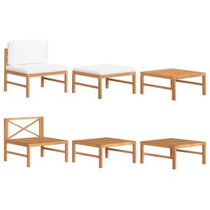 vidaXL 3-delige Loungeset met cr&egrave;mekleurige kussens teakhout