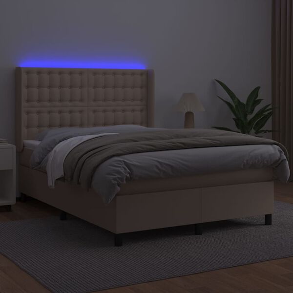 vidaXL Boxspring met matras en LED kunstleer cappuccinokleur 140x200cm