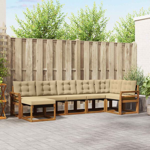 vidaXL Buiten bankenset met kussen 7 pcs Natuurlijk en Beige
